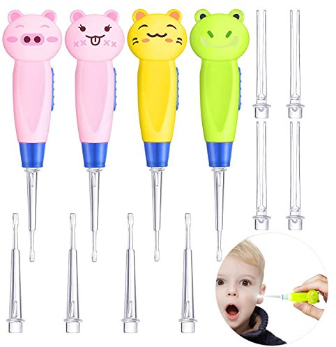 4 PCS Cuillère de Nettoyant Oreille Lumineux, Ear Curette LED, curette oreille enfant, Cuillère de Nettoyage de Nettoyage avec Lumière Cuillère Creuser Outil de Soins de L'oreille pour Enfant Adulte