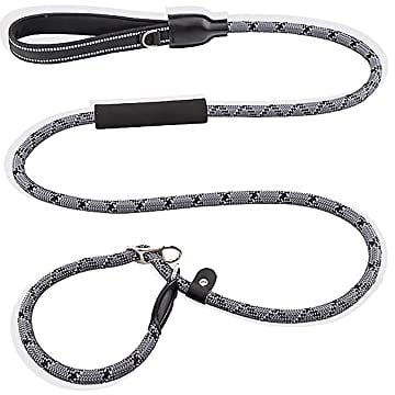 BAOBOTE 6 FT Slip Lead Dog Leash,Anti-Choking with Traffic Padded Two Handles,Heavy Duty Mountain Climbing Rope Leash,Reflective No Pull Slip Dog Leashes for Small Medium Large Dogs (Grey)