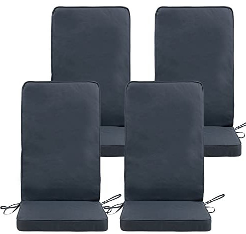 Bean Bag Bazaar Outdoor High Back Seat Pad, Charcoal Grey, Set of 4, Garden Chair Seat Cushion with Fibre Fill Included, Water Resistant, Cushions with ties for Chair, Garden, Patio Furniture