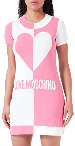 Love Moschino Vestido Tubular de Manga Corta, Color Fucsia Blanco, 40 para Mujer