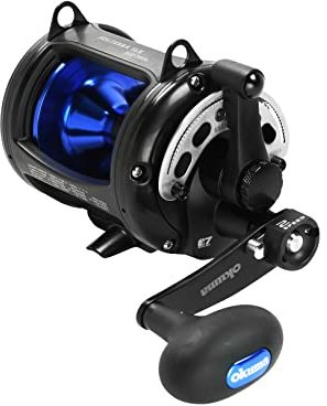 Okuma Solterra SLX Zwei-Gang-Schlepprolle mit geschlossenem Rahmen, Salzwasser, SLX-20IIb, 480 m - 13,6 kg, Schwarz