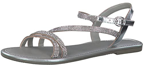 Tamaris Damen Sandaletten, Frauen Sandalen,TOUCHit-Fußbett,Sommersandalen,bequem,flach,Sommerschuhe,Freizeitschuhe,Silver Glam,37 EU