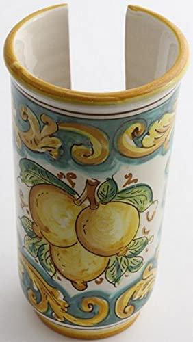 Portabicchieri grande in ceramica siciliana giallo e verde di santo stefano di camastra decorata a mano Limoni Art 17