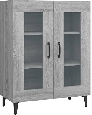 vidaXL Grey Sonoma Sideboard - Engineered Wood Construction with Storage Solution, Glass Fitted Doors - Ideal for Living Room or Bedroom