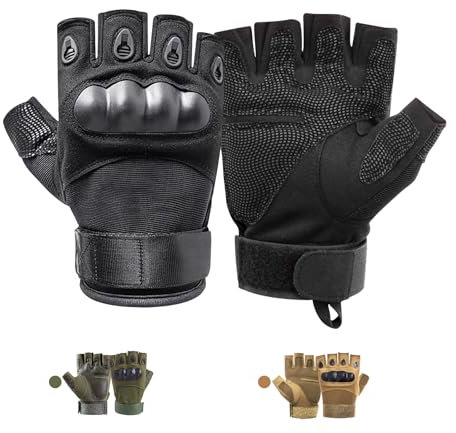 CubePlug Mens Breathable Padded Fingerless Motorcycle Gloves Half Finger Gloves for Cycling Hiking Climbing Outdoor Sports (Black, M)