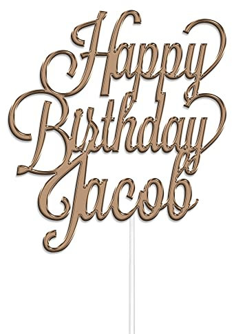 Personalised Happy Birthday Cake Topper by KreateSquare – Custom Name Acrylic Cake Decoration – Premium Gloss Finish, 8 Colour Options, Ideal for Men, Women, Kids & Party Cakes UK (Brown)