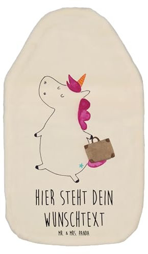 Mr. & Mrs. Panda Personalisierte Wärmflasche Einhorn Koffer - Personalisierte Geschenke, Kind, Wärmflaschenbezug mit Namen, Einhorn Deko, Verreisen,