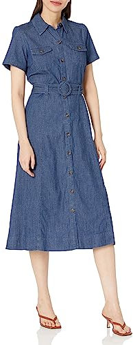Anne Klein Damen Belted Midi Shirt Dress Kleid, Moderne Waschung, 32
