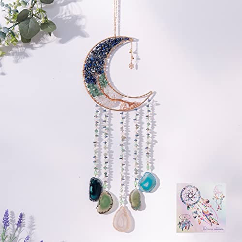 Traumfänger aus Achat, Mond, mit Kristallen, Lebensbaum, Edelstein, Traumfänger, natürlicher Edelstein, Achat, Wandbehang, Zimmer, Garten, Traumfänger, Dekor (bunt)