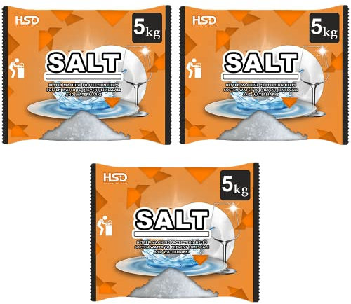 dishwasher salt 5kg powerful crystal, limescale remover on your glassware and water softener, life & improving its performance, 99% purity (3 pack)