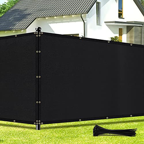 Privacy Fence Screen, 6×50ft Heavy Duty Fencing Commercial Windscreen Cover, Fabric Shade Tarp Netting Mesh with Chain Link 90% Blockage UV Outdoor Shade Netting for Garden Yard Patio - Black