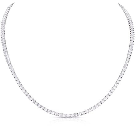 Diamond Treats 925 Sterling Silber Tennis-Halskette für Damen und Mädchen, atemberaubende Statement-Halskette mit 3 mm runden Cubic Zirkonia Steinen, Tennis-Kette in 925 Silber mit Geschenkbox