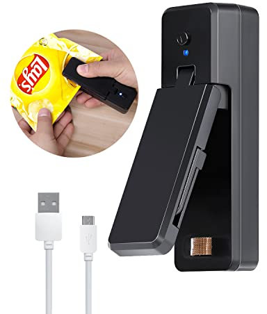 Mini Scelleur,2 en 1 Scelleuse de sacs Mini Heat Sealer avec cutter, avec aimant, Scelleuse manuelle portable pour sacs plastiques avec miettes et snacks(Noir)
