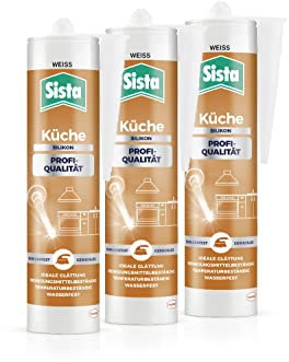 Sista Küche Profi-Qualität Silikon, scheuerfeste Fugenmasse für die Küche, wasserfestes Küchensilikon mit idealer Glättung, reinigungsmittelbeständige Dichtmasse, 3x280ml Kartusche