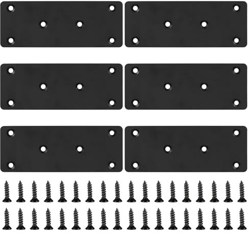 Panneau perforé 6 pièces, plaque de connexion de connecteur en métal, panneau perforé en fer plat, plaque de support noire pour les projets de réparation de meubles, épaisseur 3 mm/128 x 48 mm