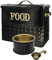 Nobel Vintage Antique Style Black DOG Food Tin with Stainless steel Golden FOOD Bowl on Black Holder & Brass painted Scoop, Ideal DOG CATS AND PETS, STORAGE AND FEED BOWL Gift for any Pet Owners
