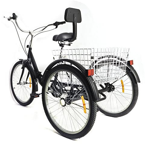 SuhoFutus Dreirad für Erwachsene, 24 Erwachsene Dreirad mit Einkaufskorb, 7 Gang Einstellbar Fahrrad, Kissenlast-95kg, für alle Arten von Straßenoberflächen