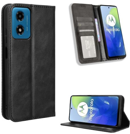 COMAKU Funda de Retro Piel para el Motorola Moto G24, Prima Carcasa Movil con Ranura para Tarjeta - Negro