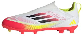 adidas Unisex Kinder F50 League Laceless Football Boots FG/MG Kids, Cloud White/Core Black/Solar Yellow, 33 1/2 EU