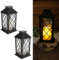 Lumiled 2x Set Solarlaterne Außen Solar Laternen Draußen LED Glas Laterne Solarleuchte Kerze Flammeneffekte Kerzenlaterne IP44 Vintage schwarz Hängend Dekorative Außenleuchte Gartenlampe