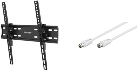 GRIFEMA GB1004-2 Supporto TV Parete Inclinabile, Ultra Sottile Staffa TV & Goobay 11510 Cavo antenna (70 dB, 75 Ohm), 2x schermato
