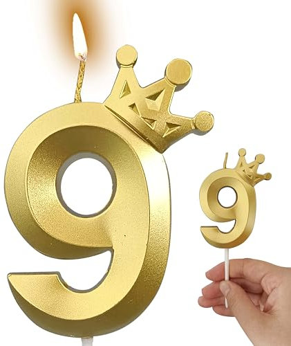 Gold Number Candles Birthday Candles for Cake Candles Birthday Decorations for Women/Men Birthday Cake Topper (Gold, 9)