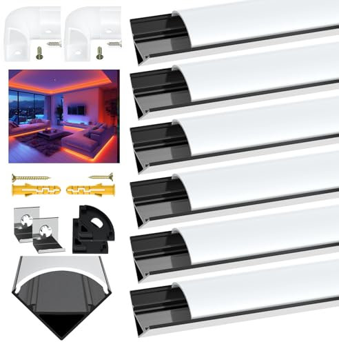 Angdarun Profilé Aluminium LED Noir, profilé de Bande LED 6 Packs x 1 m en Forme de V, Rail de Bande LED, diffuseur LED avec Embouts (Blanc + Noir V Form 6 Stück)