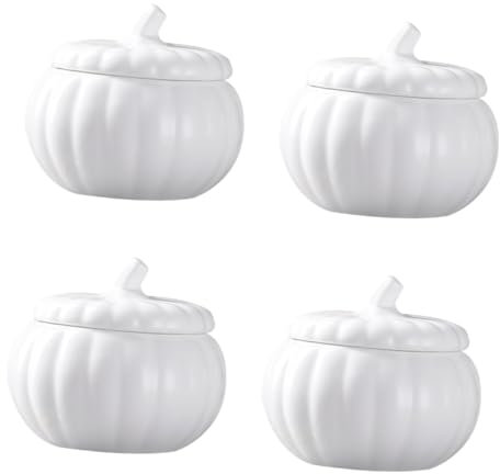 Ciieeo Suppe Terrine 4 Stück Kürbis Suppentasse Geschirr Obstplatte Suppenterrine Beikost Behälter Soup Bowl Reis Kleiner Schmortopf Ramen Schüssel Suppenschüssel Suppenbehälter Aus Keramik Weiß