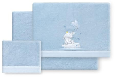 Interbaby - Juego de Sábanas para Cuna 60 x 120 cm, Bebé - Sábanas de Invierno Tejido Coralina - Modelo Elefante Globo Corazón - Incluye Sábana Bajera + Sábana Encimera + Funda Almohada