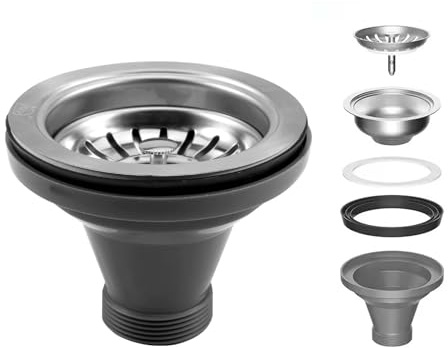 QruiLanTu 114mm Kitchen Sink Waste Kit 304 Stainless Steel Sink Basket Strainer Plug 1½ Fit for Kitchen Bathroom Sink Drain Kit Hole Size 83-90 mm