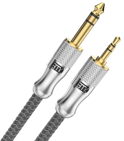 EMK 3.5mm to 6.35mm Male to Male TRS Cable (1.2M) - 1/8 to 1/4 Stereo Nylon Braid for Guitar, Amp & Headphones