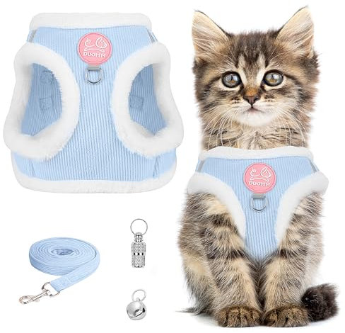 Katzengeschirr Ausbruchsicher Set, Katze Brustgeschirr mit Reflektierend, Katzenleine Geschirr für Katzen, Katzengeschirr mit Leine Set Katzengeschirr für Katzen Kätzchen Welpen (Blau, M)