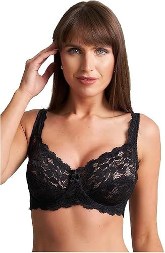 reshmena®Underwired Womens Lace Bra, Women's Lace Push Up Bra Full Coverage Bra Soft Cups Floral Lace Women Non-Padded Bra with Adjustable Straps Womens Everyday Bra 40DD, Black
