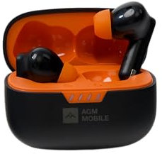 AGM Buds 3 True Wireless Bluetooth-Ohrhörer + Ladeetui – leichte In-Ear-Bluetooth-Kopfhörer mit Geräuschunterdrückung, integriertem Mikrofon, 20 Stunden Spielzeit, Bluetooth 5.4, Schwarz und Orange