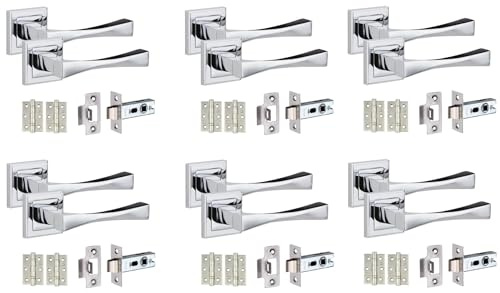 Golden Grace Astrid Door Handles with 2.5 Latch, Polished Chrome, 6 Sets