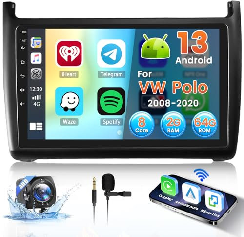 Inefala 8 Core 2+64GB Radio per VW Polo 2011-2016 Android 15 con Wireless CarPlay Android Auto, 9 Pollici Stereo Touch Soporta Bluetooth WIFI 59UI 32 EQ DSP GPS Comandi al Volante