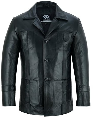 Gallanto Leather Jacket for Men – Inspired by Sam Tyler's Life on Mars, Sheepskin Leather Men's Jackets Smart Casual & Classic with Pockets & 3 Button Closure, Vintage Fashion Blazer