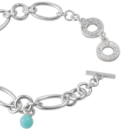 SENCE Copenhagen silbernes Gliederarmband Damen - Experiment bracelet mit Amazonit-Perlenanhänger Essentials Kollektion - 18-20 cm langes und 1 cm breites Armband - Messing Silber 925 matt - BP543EE