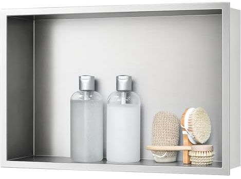 sunrik Doccia con nicchia a parete, in acciaio inox, per mensola, 30 x 45 x 10 cm, colore nichel