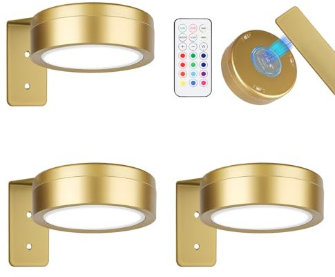 3Pcs Magnetic Picture Lights - Battery Operated Picture Lights for Wall, LED Wall Lamp for Display Art Paintings, Wireless Magnetic Painting Light with Remote Controls & 3 Modes (Gold-13RGB)