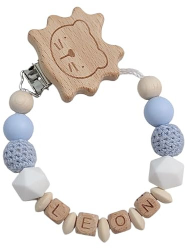 handmadebyemelyh - personalisierte Schnullerkette mit Namen für Junge oder Mädchen mit großer Farbauswahl, indiviudell selbst gestalten, lasergravierte Holzbuchstaben, zur Schwangerschaft & Geburt