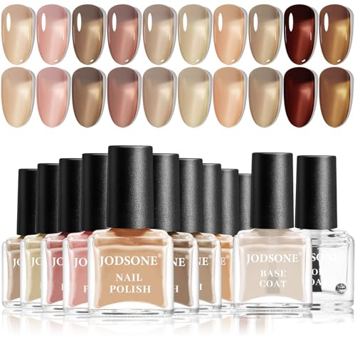 JODSONE Jelly Nail Polish Set, 10 Color With 2PCS Base and Top Coat Quick Drying High Gloss Shine Jelly Nail Polish Translucent Amber Gray Red Nude Color - No Need UV