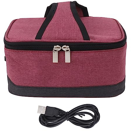Gsycle Heating Insulation Lunch Bag, Portable Electric Lunch Box Warmer USB Constant Insulated Food Bag with USB for Car Truck Office (Wine Red)