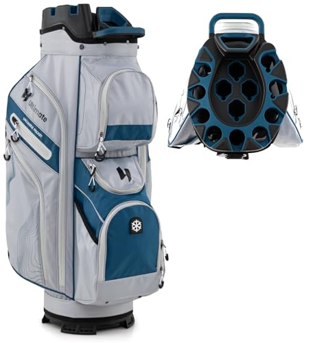 LIFEZEAL Golftasche, Golf Cart Bag mit 14 Trennwänden, Golfschlägertasche mit 11 Taschen, Tragbarer Golfbag mit Gurt, Griffe, Regenschirm-Halterung (Grau + Marineblau)