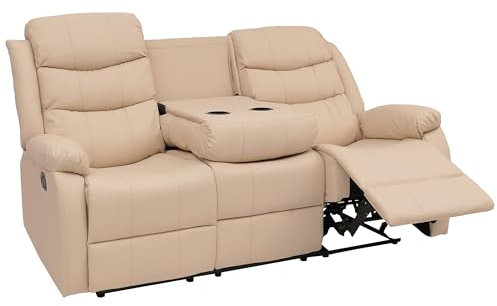 Mendler 3er Kinosessel HWC-O62, Relaxsessel Fernsehsessel mit Armlehne Getränkehalter, Liegefunktion Kunstleder - Creme