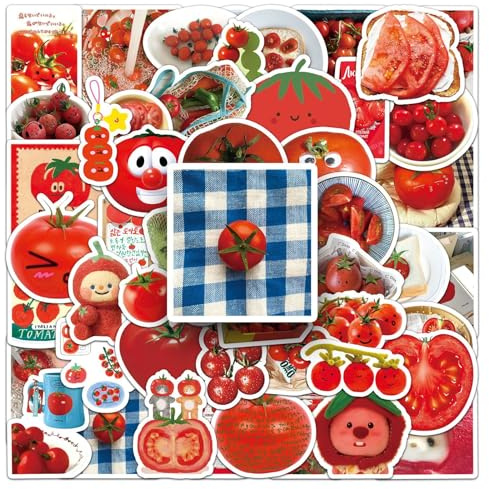 50Stück Rote Tomaten Aufkleber für Fahrrad,Gepäck,Motorrad,Kühlschrank,Skateboard,Laptop, Stoßstange,Niedliche Gemüse Wasserdicht Decal,Erwachsene Kinder Geschenk,Ästhetische Obst Graffiti Sticker