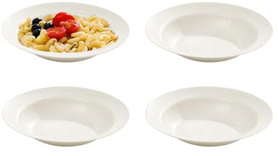 4 Stück Pastateller Tiefe Teller Weiß Speiseteller Wiederverwendbare Suppenteller Tiefen Suppentellern Unzerbrechlich Suppenteller Salatteller Runder Speiseteller für Nudeln, Salat, Steaks 22 x 3,8cm
