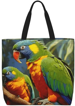 LXCNQFN Einkaufstasche für Damen, Pomeranian Einkaufstasche, faltbar, Umhängetasche, wiederverwendbar, Schultertasche, Einkaufstasche, Vogel Papagei Malerei, Einheitsgröße