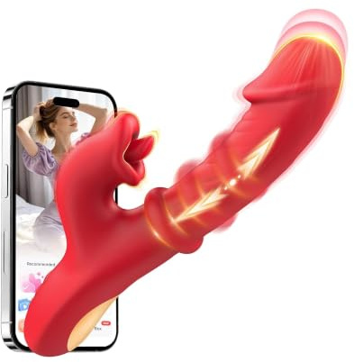 Cacuola Dildo Vibrator mit Stoßen Gleitring, Sex Spielzeug für die Frau | Zungenlecken Vibratorensets für Frauen Klitoris, Dildos Sexspielzeug mit KI-Sync APP, Vibration für Frauen, Wasserdicht Leise