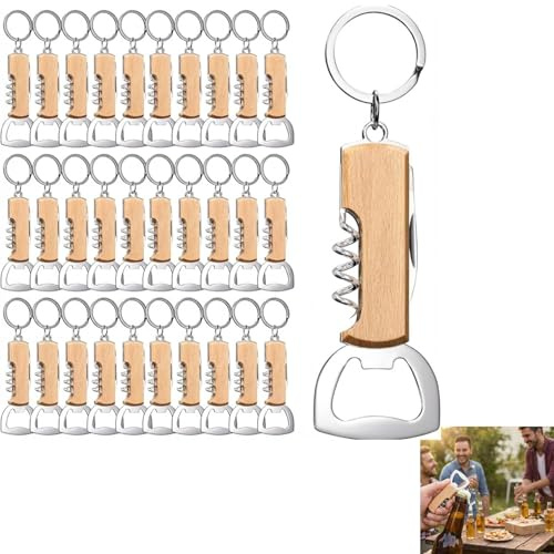 Set regalo da 50 pezzi: apribottiglie in legno, apribottiglie in acciaio inox, design multifunzionale, manico in legno, per casa, cucina, bar, apribottiglie